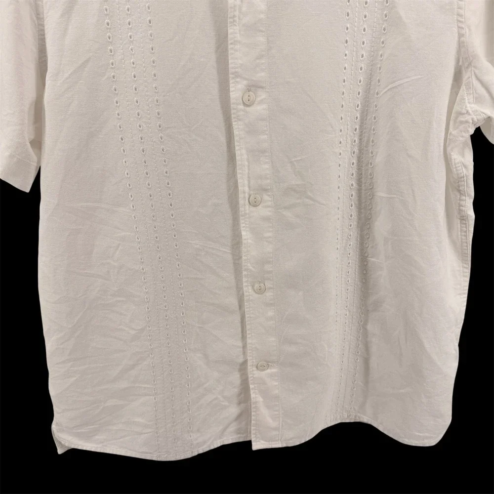 Banana Republic Button Up Shirt Mens XL Tall Pre-Owned White Eyelet Linen Blend